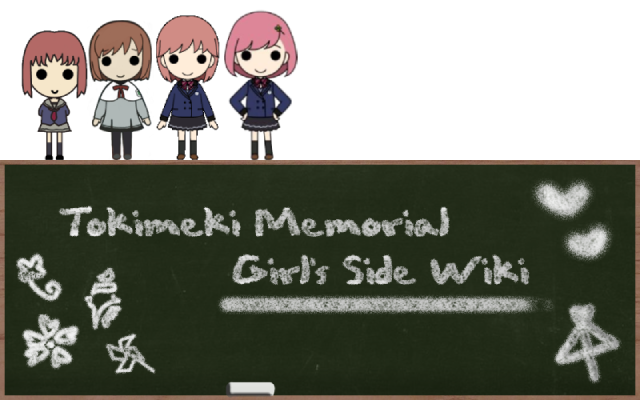 A chalkboard with 'Tokimeki Memorial Girl's Side Wiki' written on it.